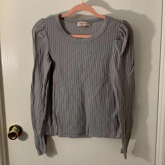 Philosophy EUC gray waffle knit puff shoulder top Size XS - Picture 1 of 5